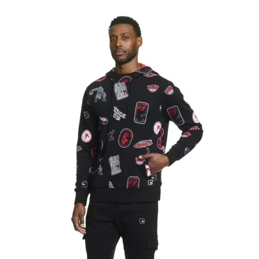 AND1 Men’s Fadeaway Pullover Hoodie – Black – Size 3XL – New